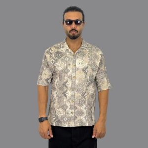 پیراهن آستین کوتاه مردانه دبل فیس رنگ کرم