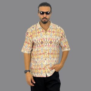 پیراهن آستین کوتاه مردانه دبل فیس رنگ آجری