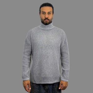 بافت یقه اسکی مردانه طوسی