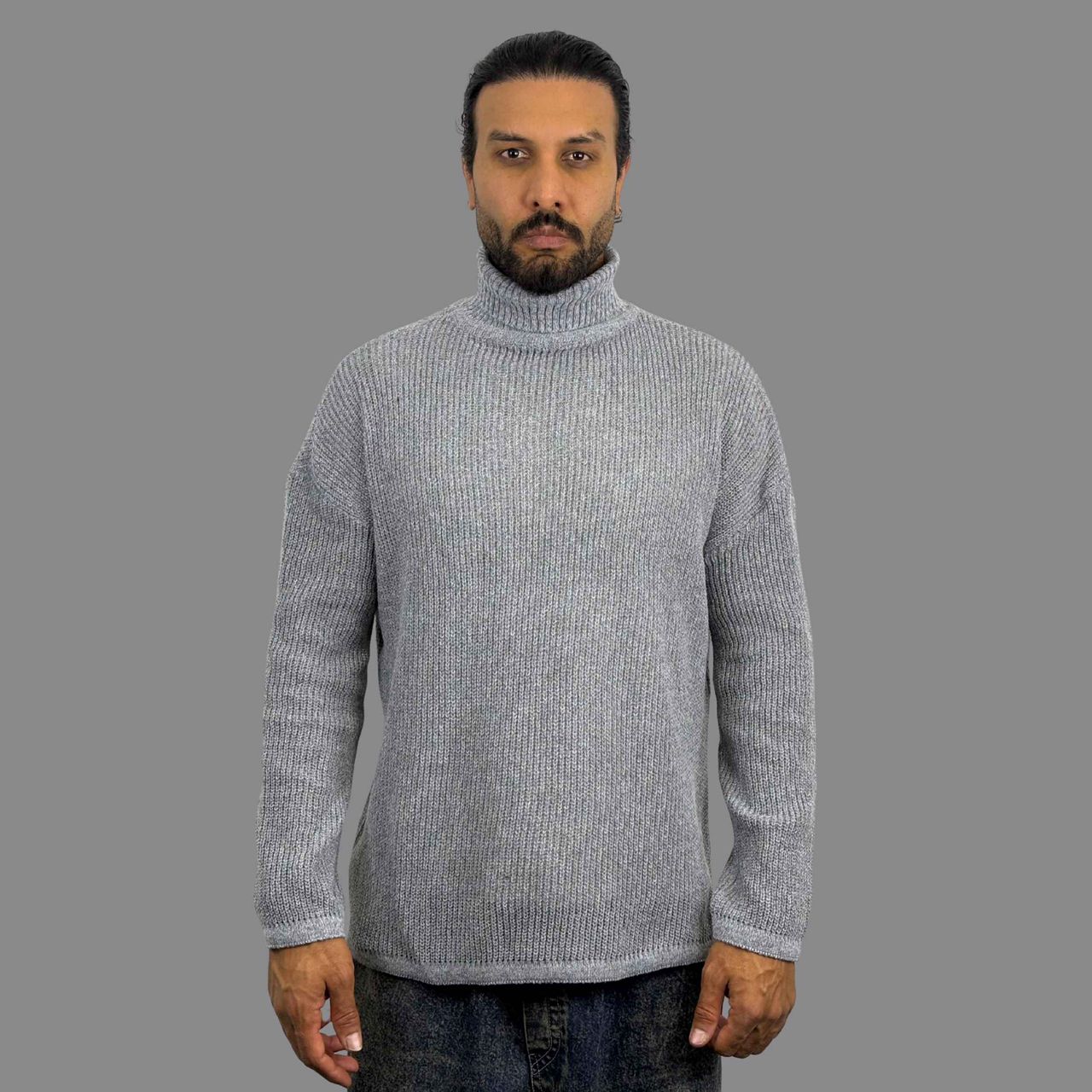 بافت یقه اسکی مردانه طوسی