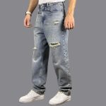 شلوار جین بگ مردانه آبی زاپ دار